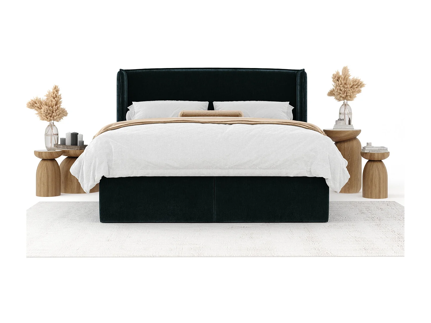 Boxspringbett aus Chenille-Stoff Skyline - Matratze - Toppermatratze - 180x200 cm - blaugrüne