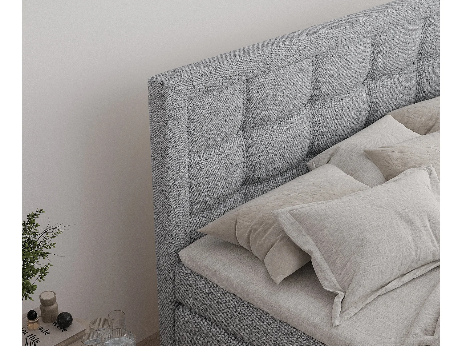 Lit boxspring en toile tissée Ambrosia - matelas - surmatelas - 200x200 cm - gris