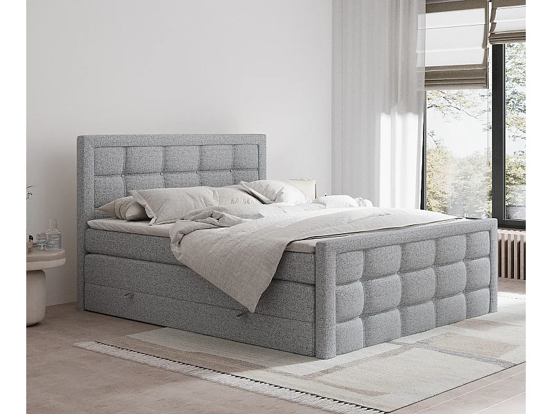 Boxspringbett aus Webstoff Ambrosia - Matratze - Toppermatratze - 200x200 cm - grau
