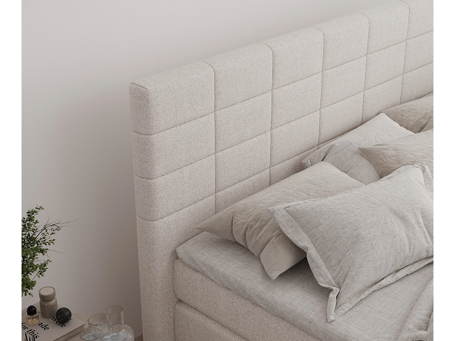 Lit boxspring en toile tissée Ava - matelas - surmatelas - 180x200 cm - beige