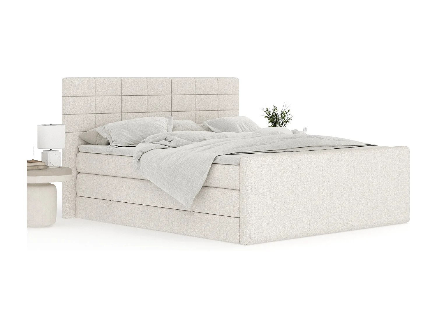 Boxspringbett aus Webstoff Ava - Matratze - Toppermatratze - 180x200 cm - beige