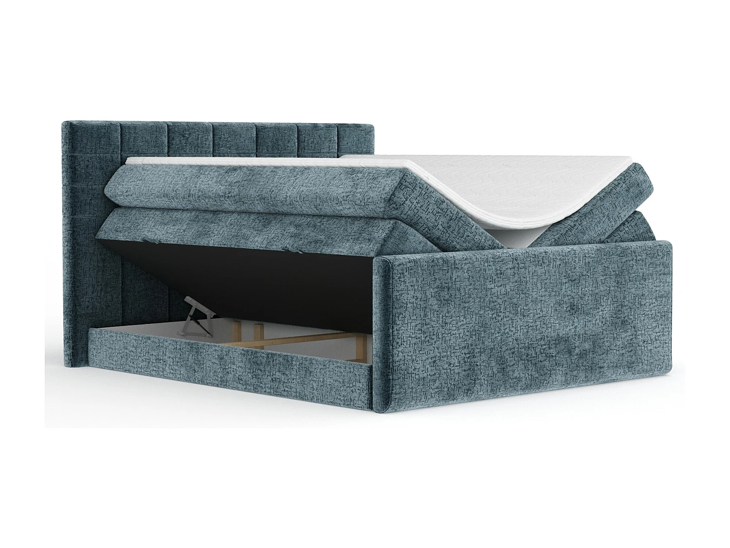 Boxspringbett aus Chenille-Stoff Ava - Matratze - Toppermatratze - 160x200 cm - blau