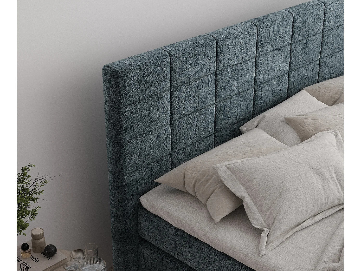 Boxspringbett aus Chenille-Stoff Ava - Matratze - Toppermatratze - 160x200 cm - blau