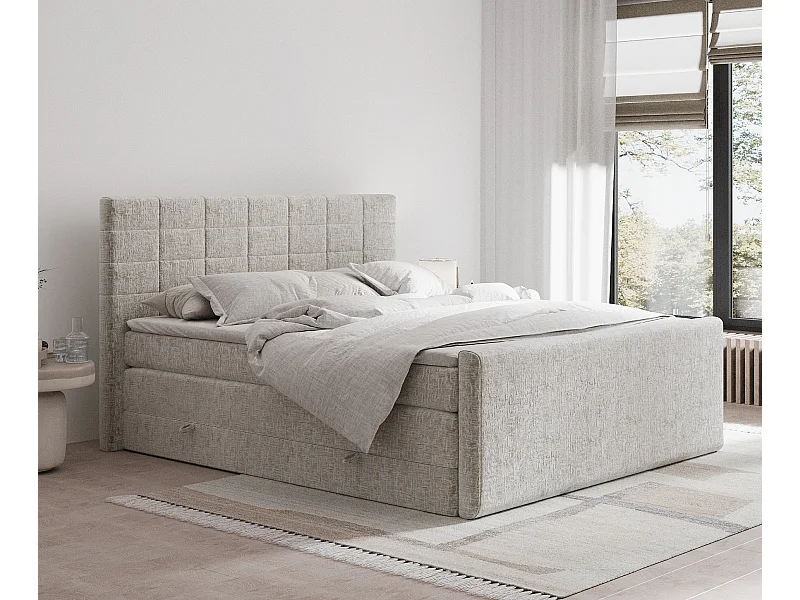 Boxspringbett aus Chenille-Stoff Ava - Matratze - Toppermatratze - 180x200 cm - beige