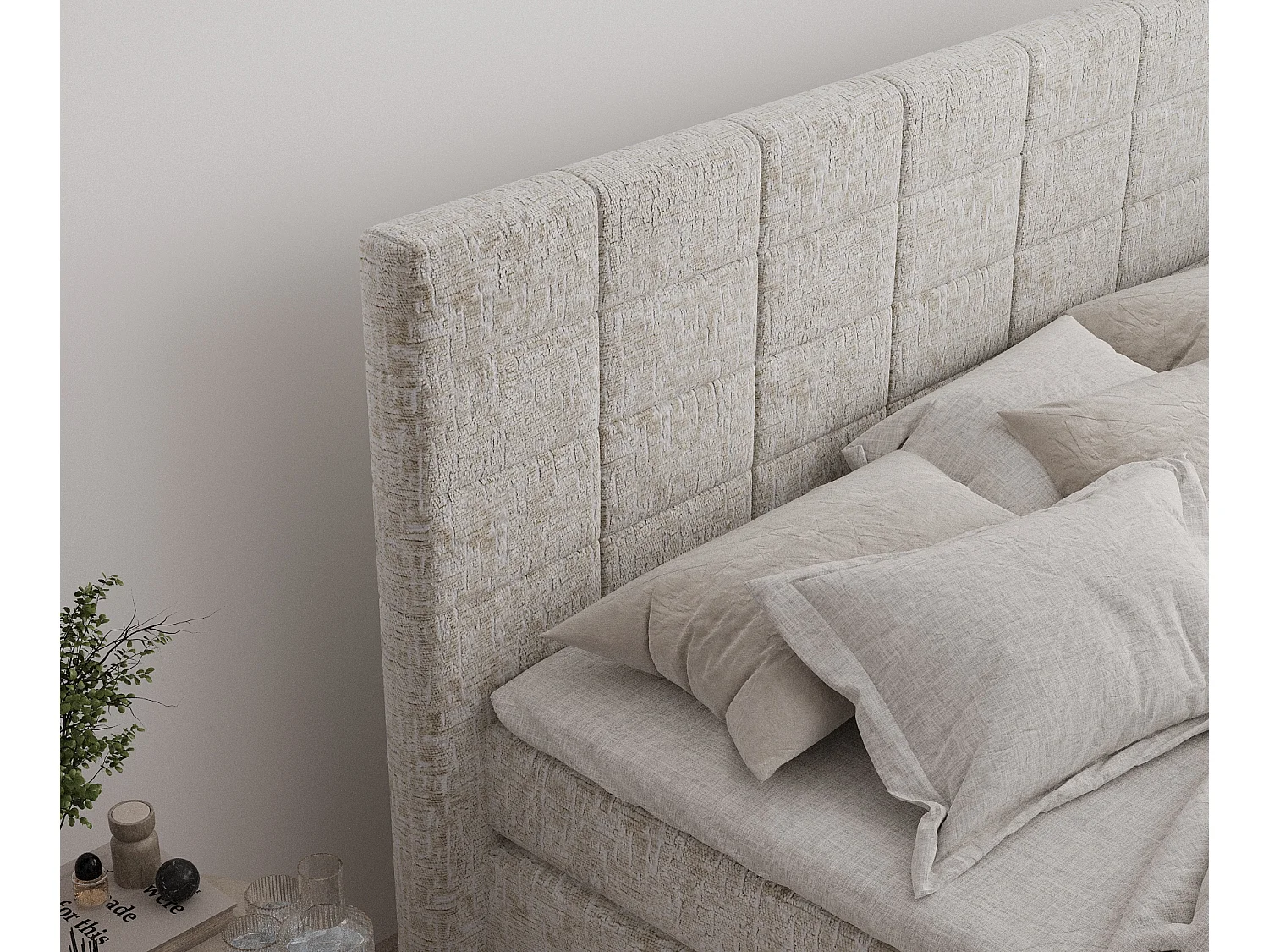 Boxspringbett aus Chenille-Stoff Ava - Matratze - Toppermatratze - 180x200 cm - beige