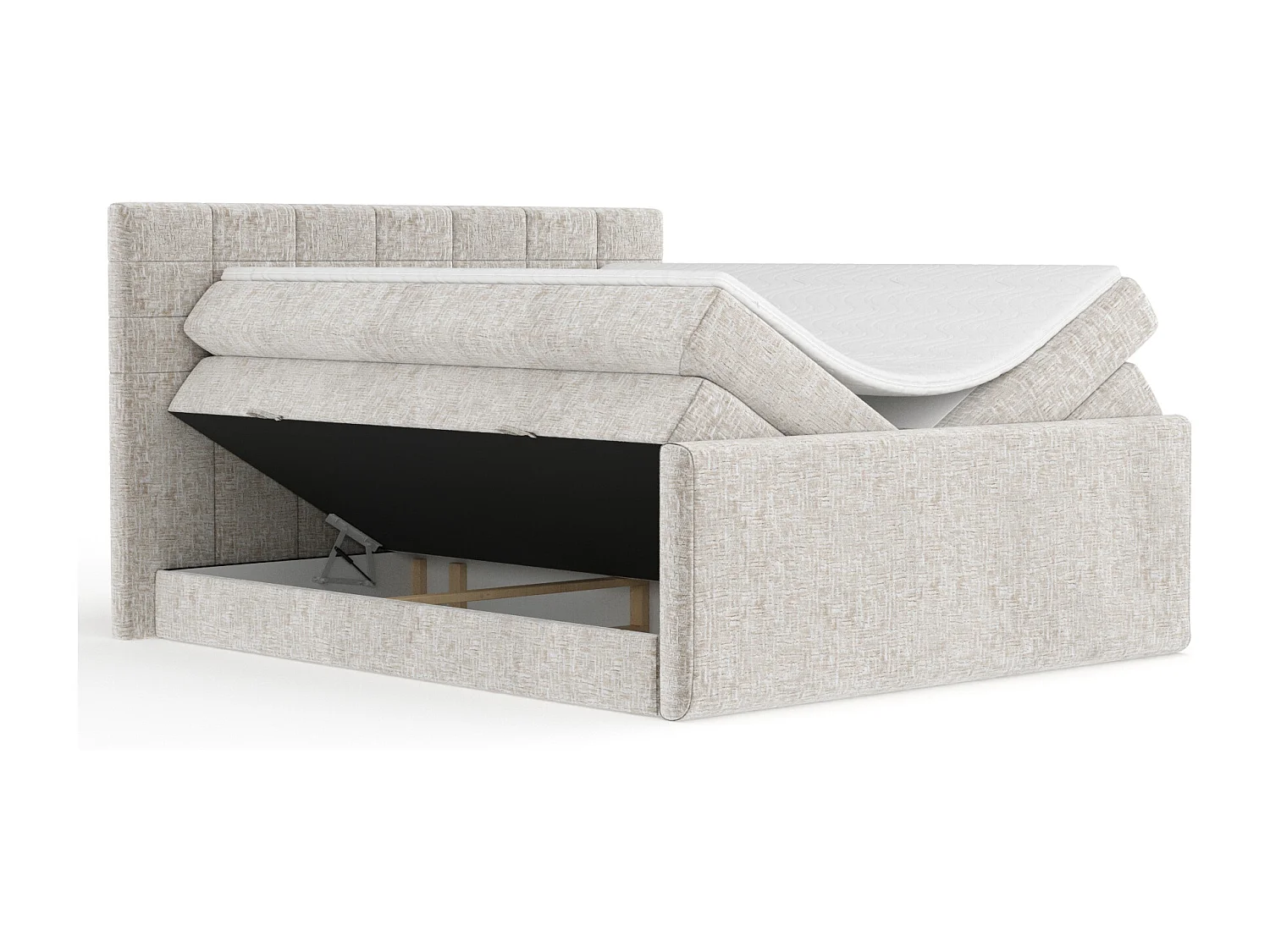 Boxspringbett aus Chenille-Stoff Ava - Matratze - Toppermatratze - 180x200 cm - beige