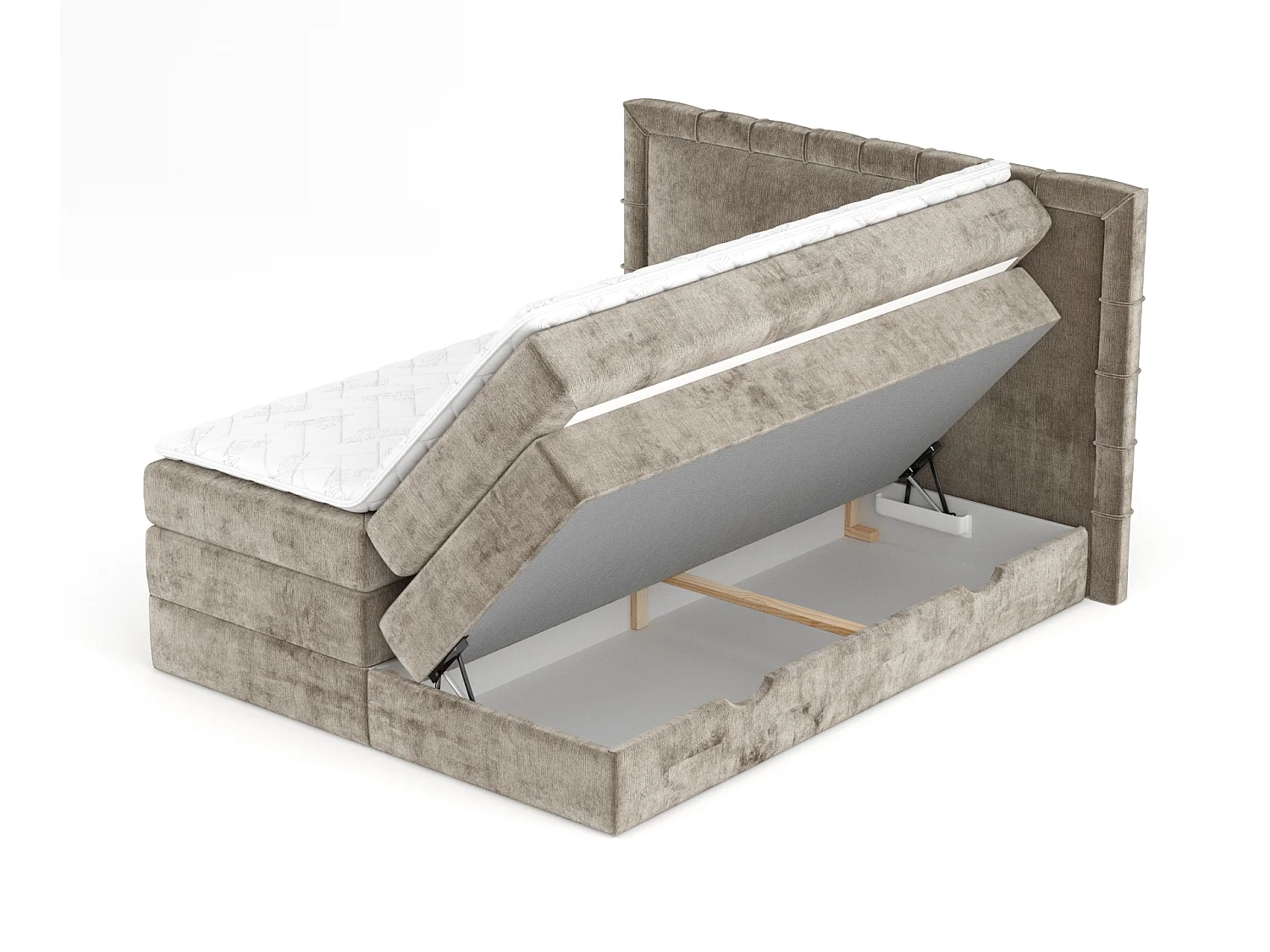 Lit boxspring en tissu chenille Rosabel - matelas - surmatelas - 160x200 cm - beige