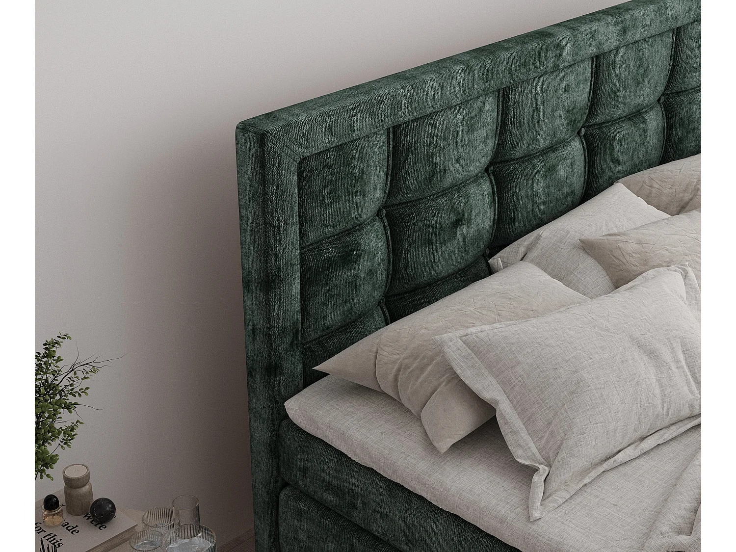 Boxspringbett aus Chenille-Stoff Ambrosia - Matratze - Toppermatratze - 160x200 cm - grün