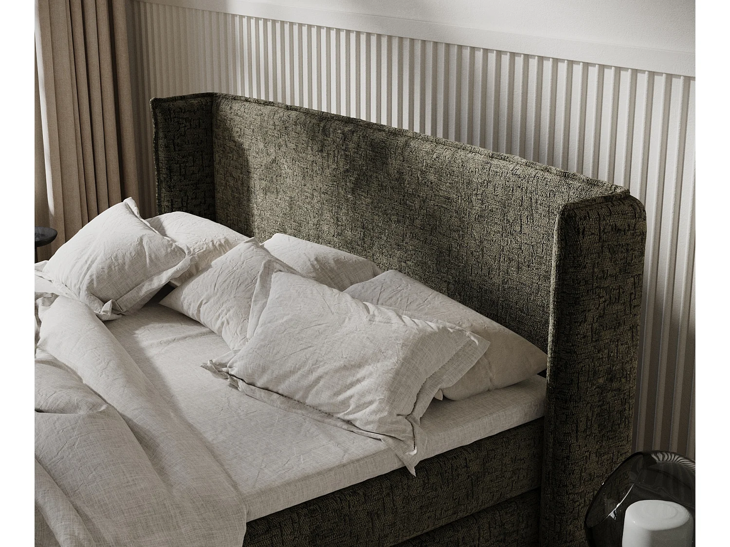 Lit boxspring en tissu chenille Carizzo - matelas - surmatelas - 200x200 cm - vert olive