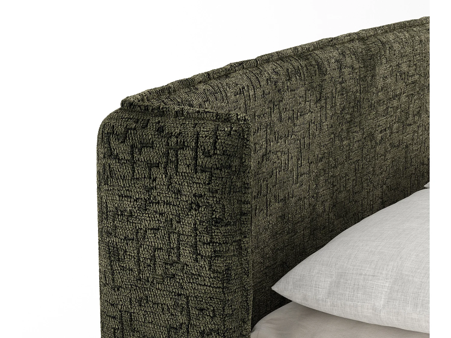 Boxspringbett aus Chenille-Stoff Carizzo - Matratze - Toppermatratze - 200x200 cm - olivenfarbe