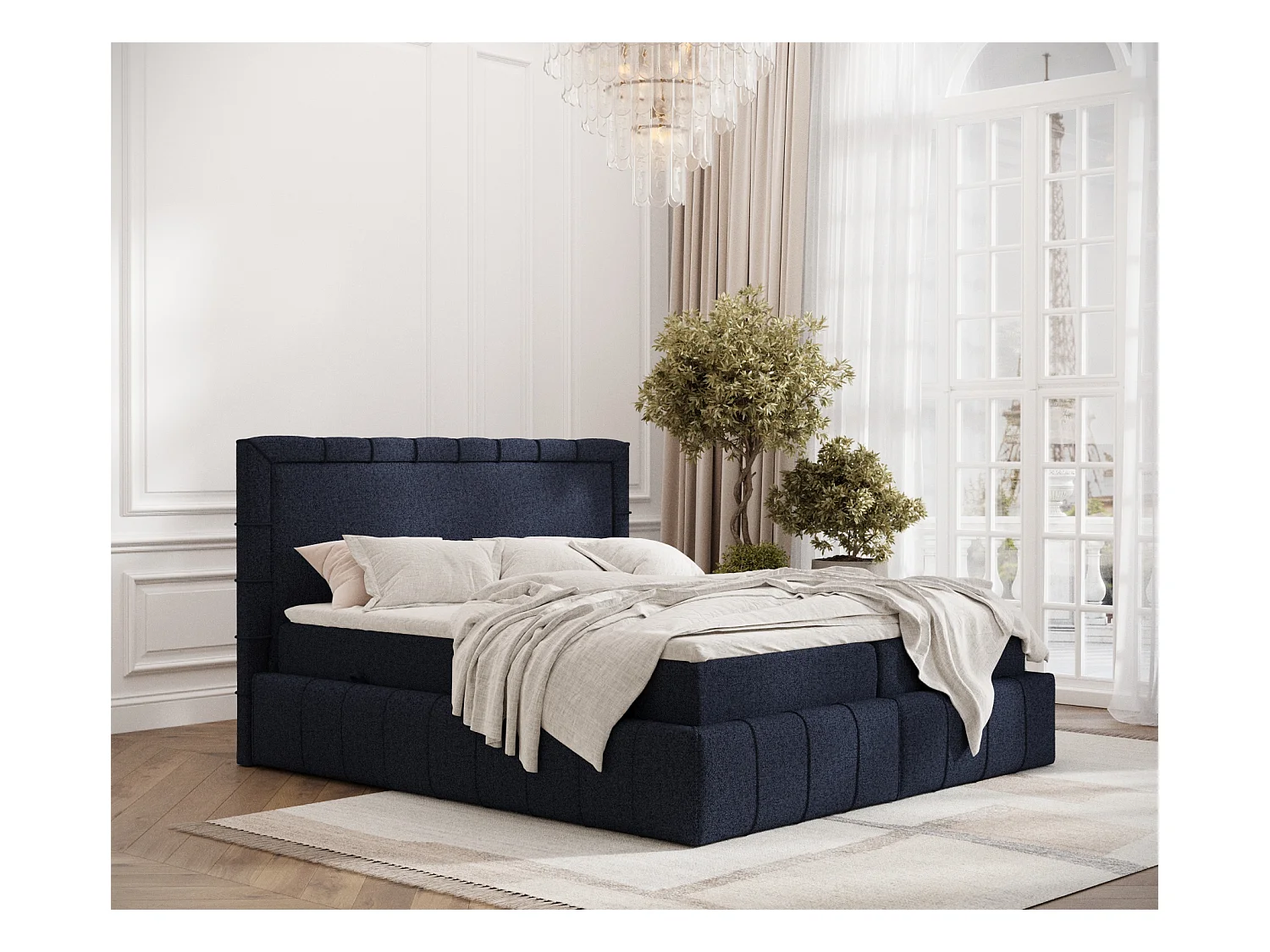 Lit boxspring en toile tissée Sundown - matelas - surmatelas - 160x200 cm - bleu marine