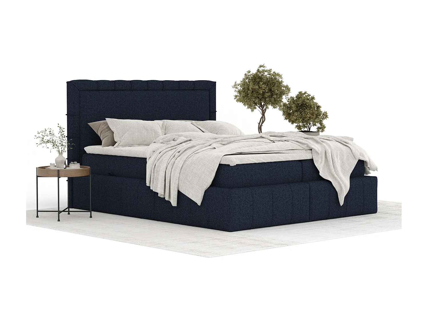 Lit boxspring en toile tissée Sundown - matelas - surmatelas - 160x200 cm - bleu marine
