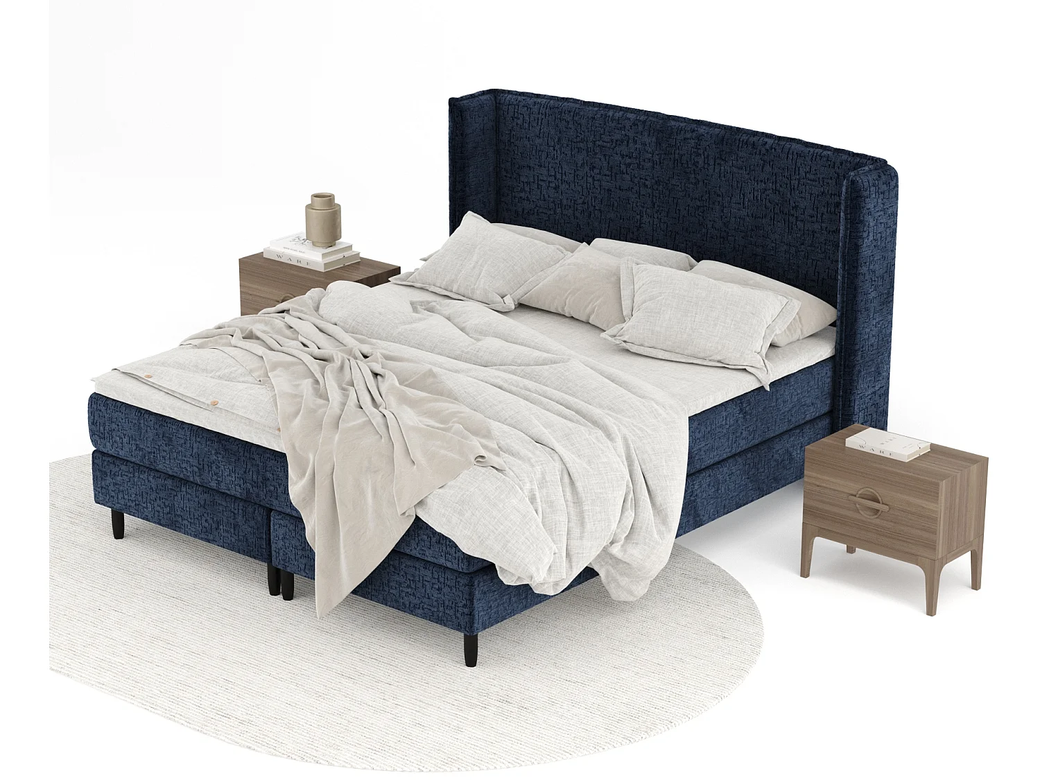 Lit boxspring en tissu chenille Ardis - matelas - surmatelas - 140x200 cm - bleu marine