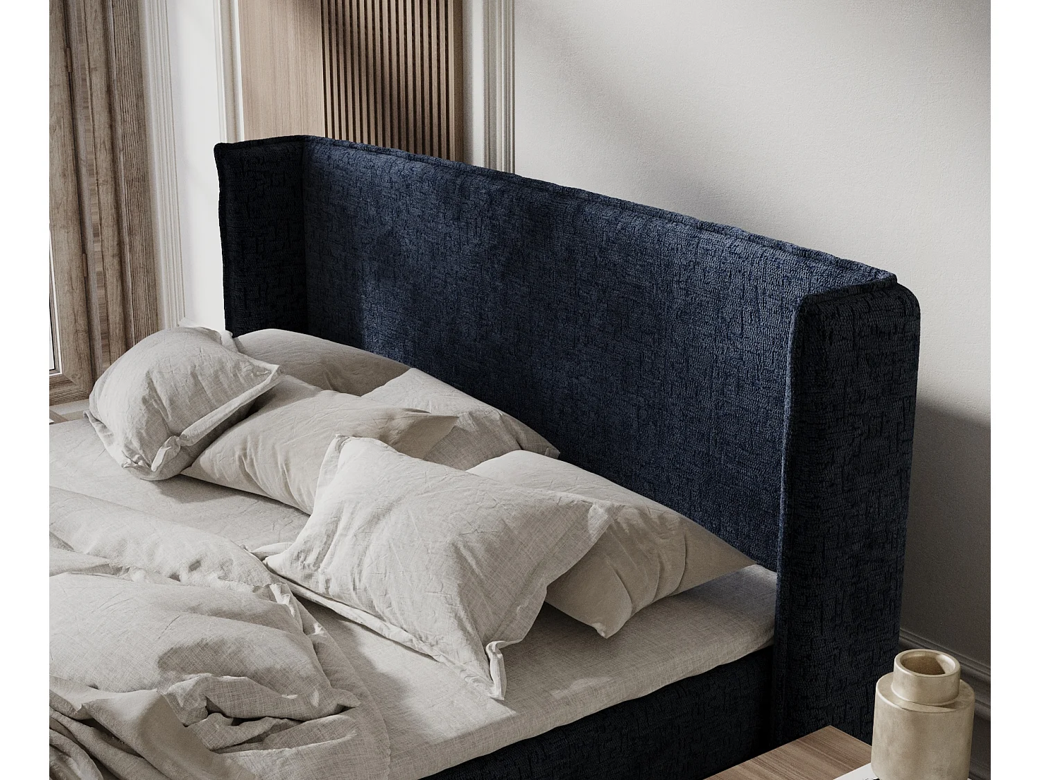 Lit boxspring en tissu chenille Ardis - matelas - surmatelas - 140x200 cm - bleu marine
