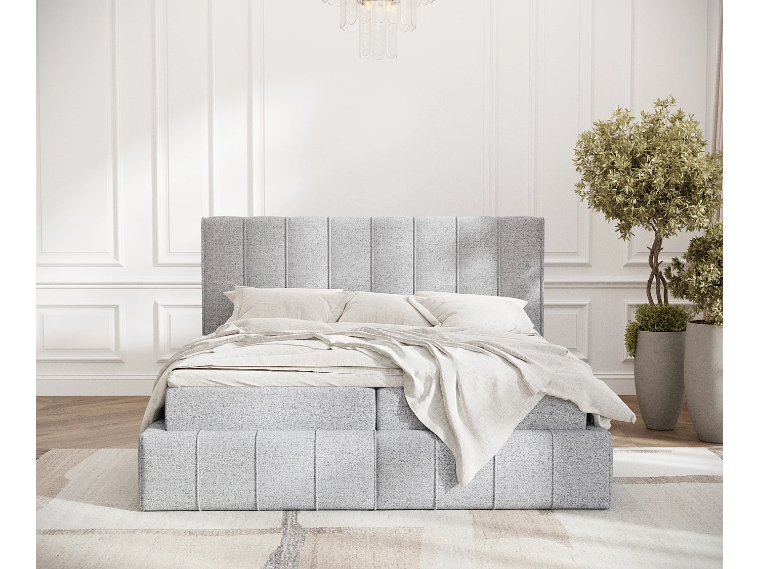 Boxspringbett aus Webstoff Moretti - Matratze - Toppermatratze - 180x200 cm - grau