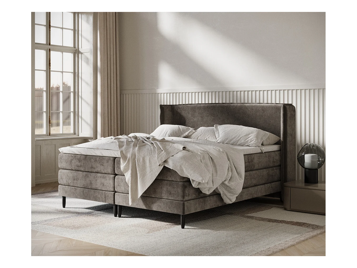 Lit boxspring en tissu chenille Carizzo - matelas - surmatelas - 160x200 cm - brun