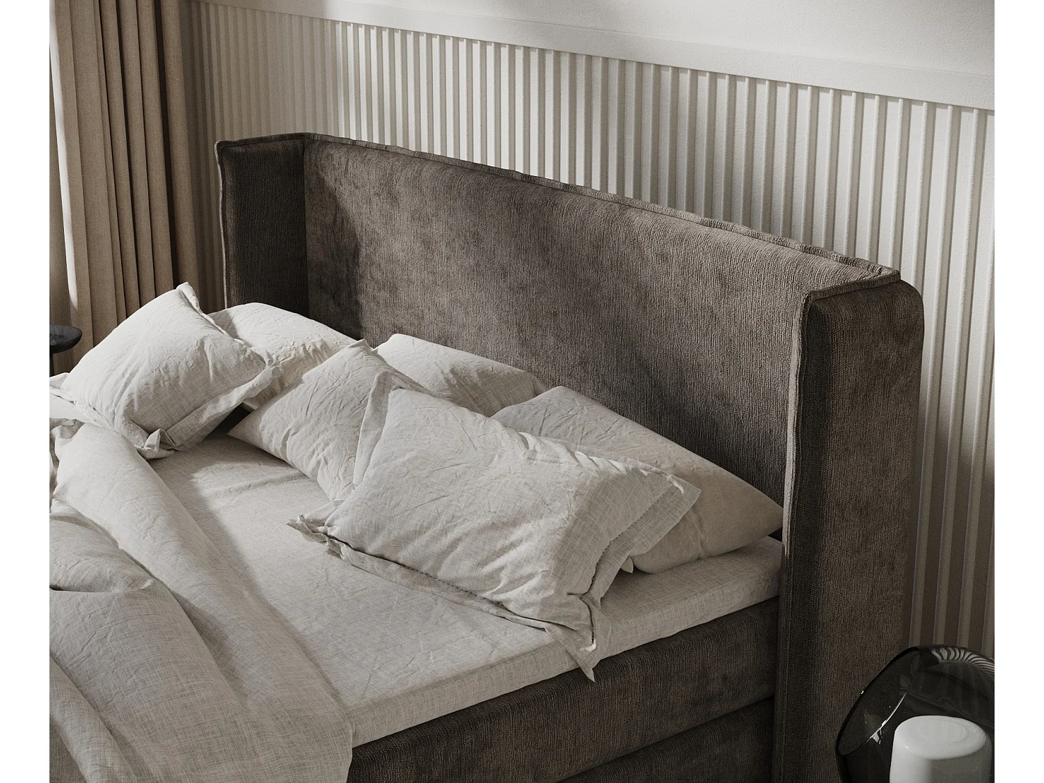 Lit boxspring en tissu chenille Carizzo - matelas - surmatelas - 160x200 cm - brun