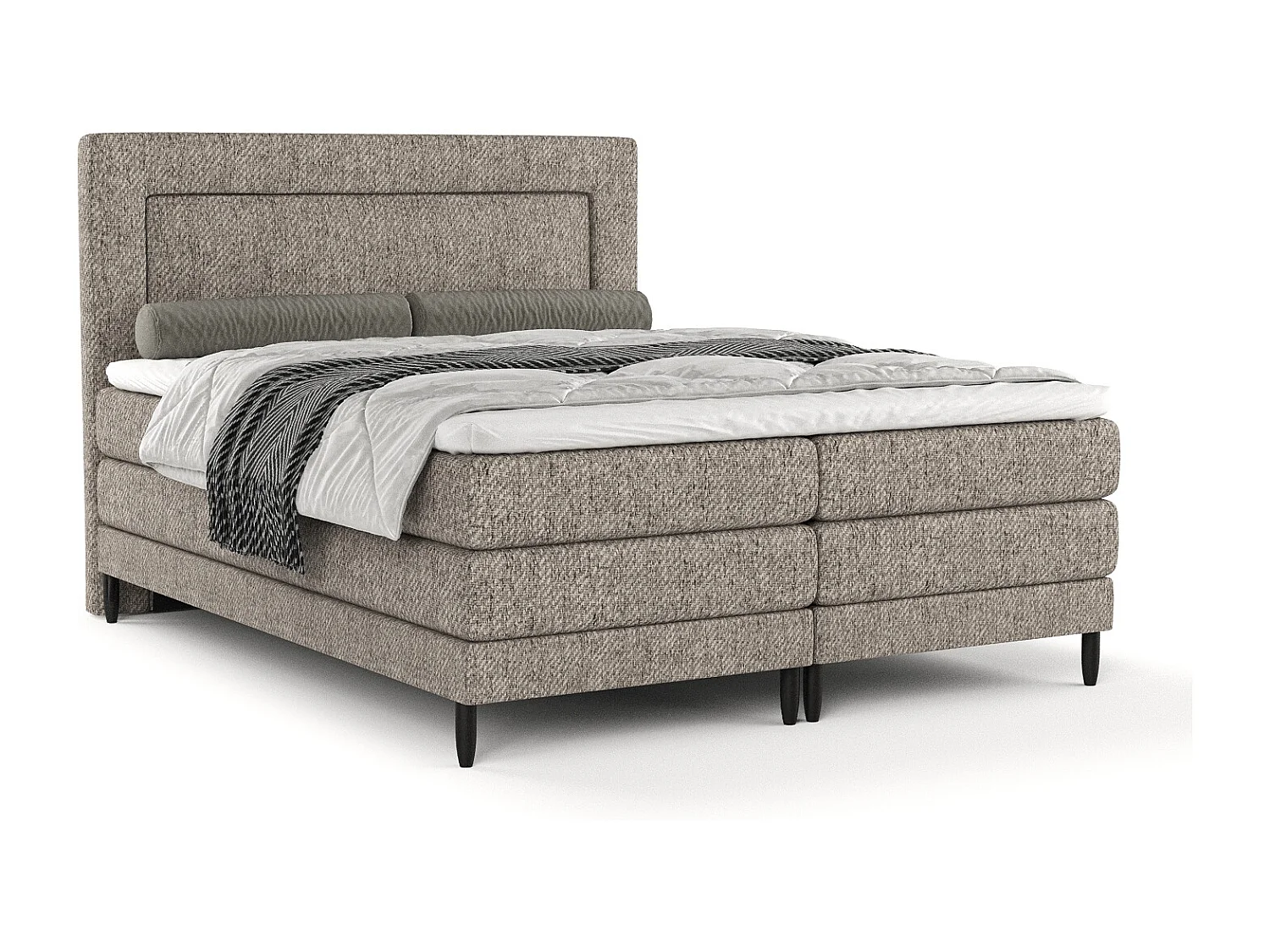 Łóżko boxspring w tkaninie plecionej Madame - materac - topper - 180x200 cm - jasnobrązowy