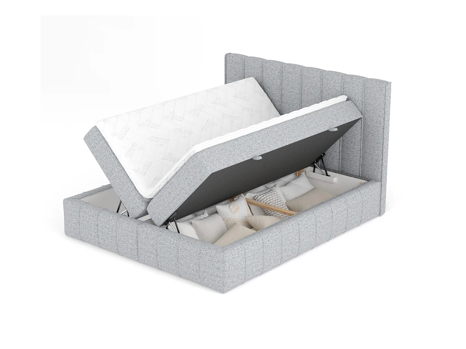 Boxspringbett aus Webstoff Moretti - Matratze - Toppermatratze - 200x200 cm - grau