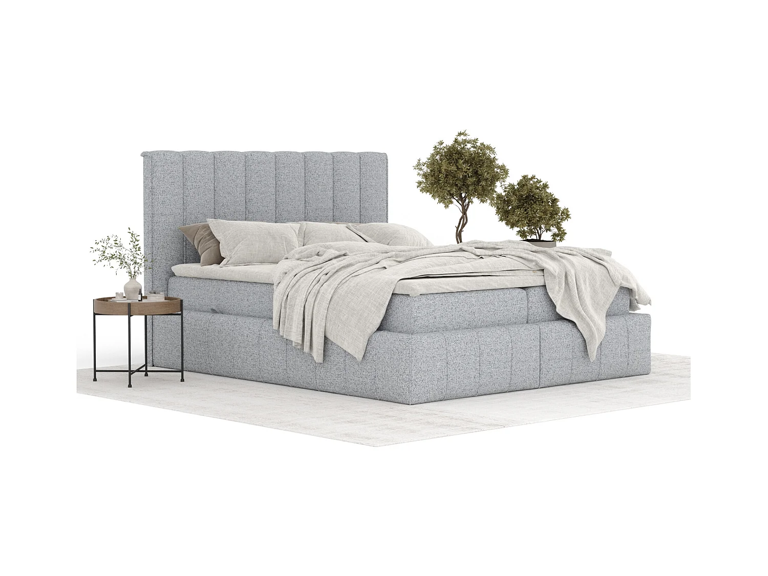 Boxspringbett aus Webstoff Moretti - Matratze - Toppermatratze - 200x200 cm - grau