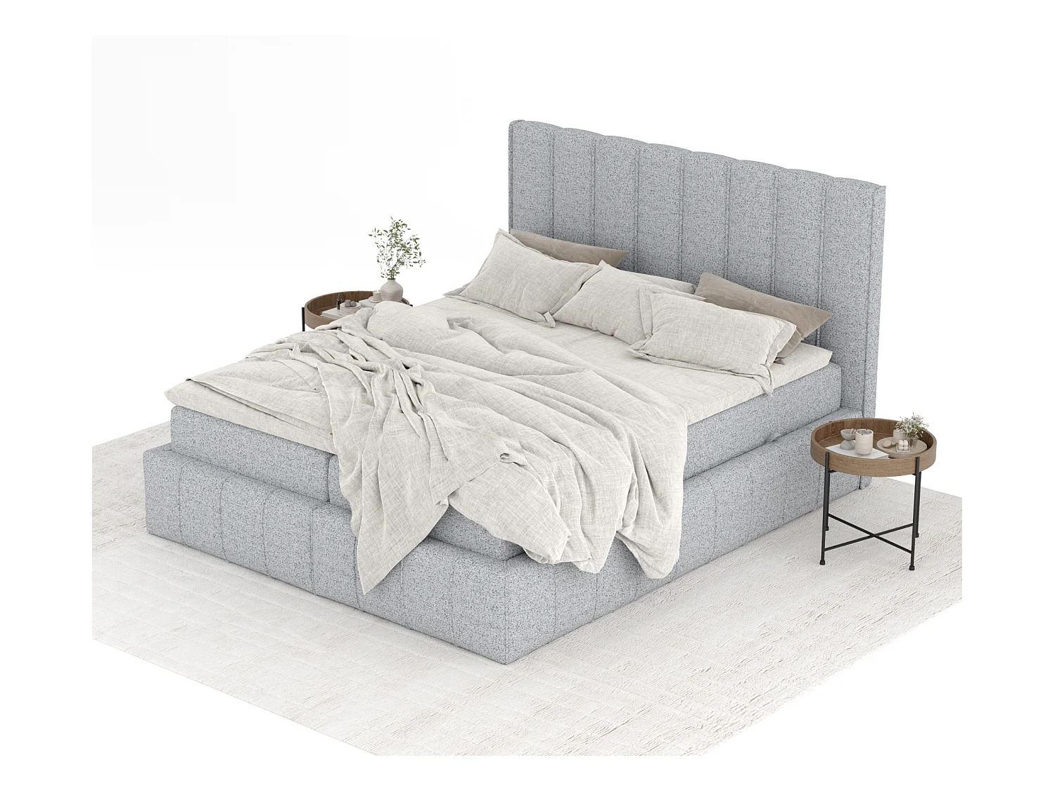 Boxspringbett aus Webstoff Moretti - Matratze - Toppermatratze - 200x200 cm - grau