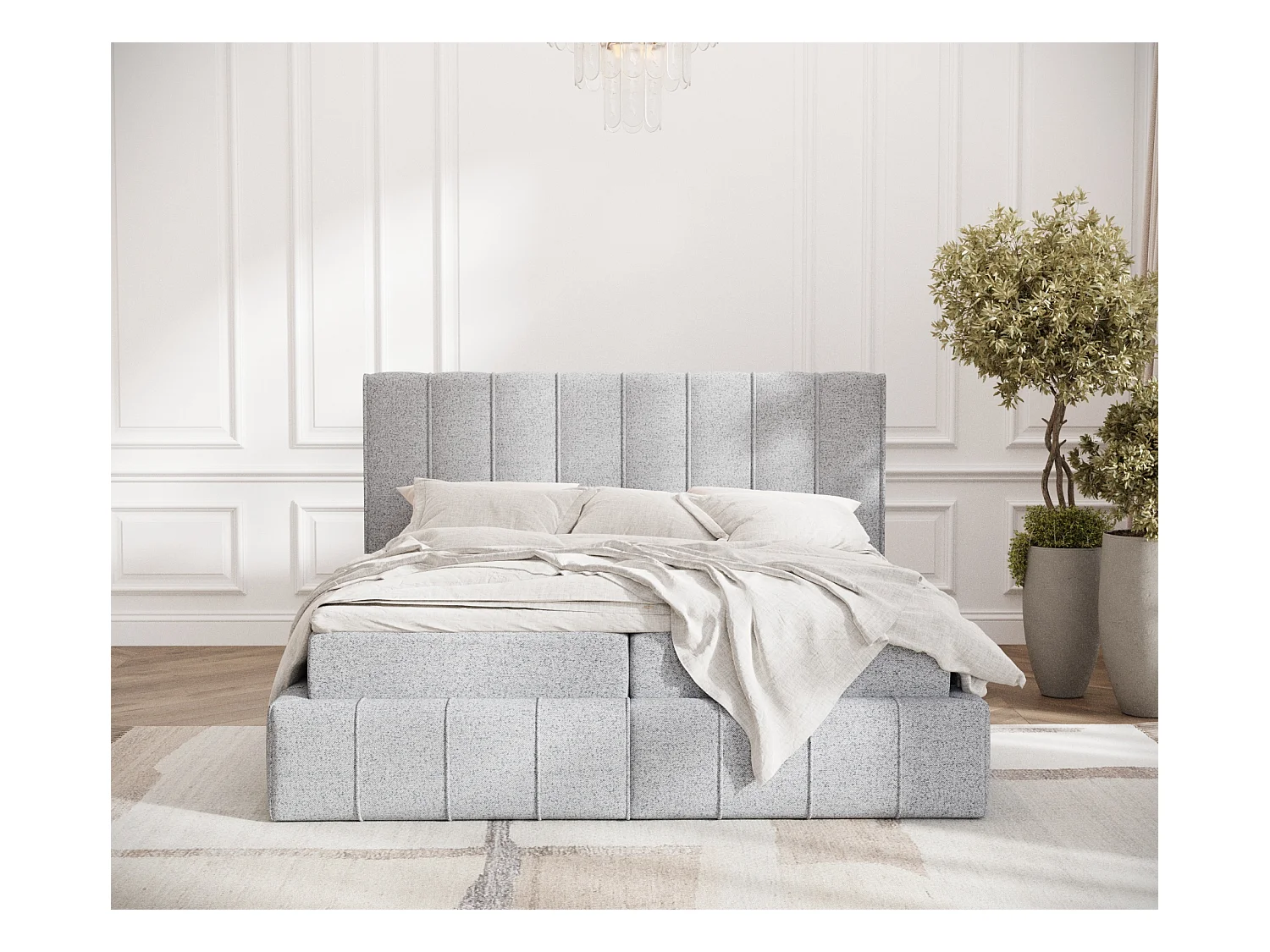 Boxspringbett aus Webstoff Moretti - Matratze - Toppermatratze - 200x200 cm - grau