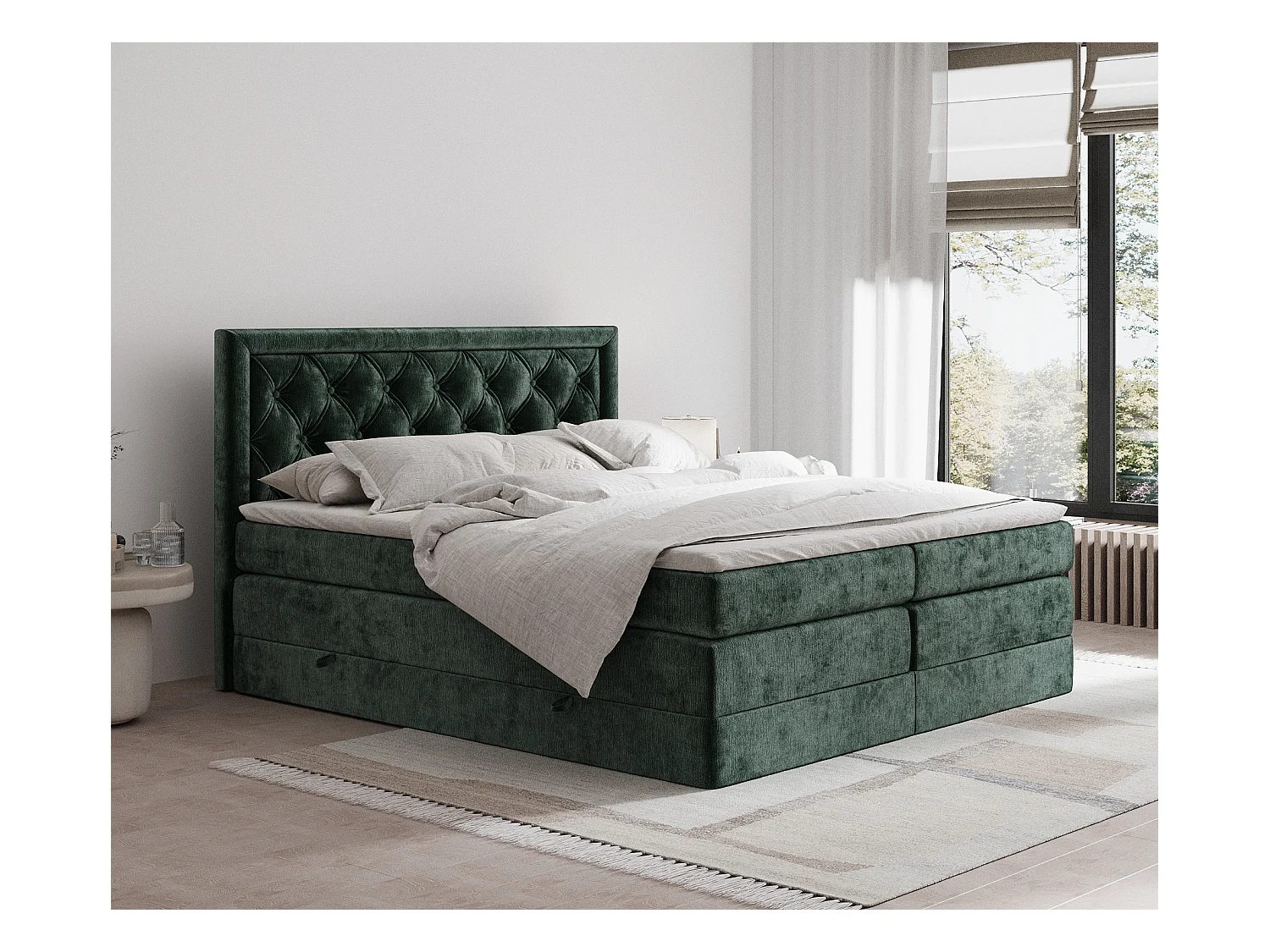 Lit boxspring en tissu chenille Aurelia - matelas - surmatelas - 180x200 cm - vert