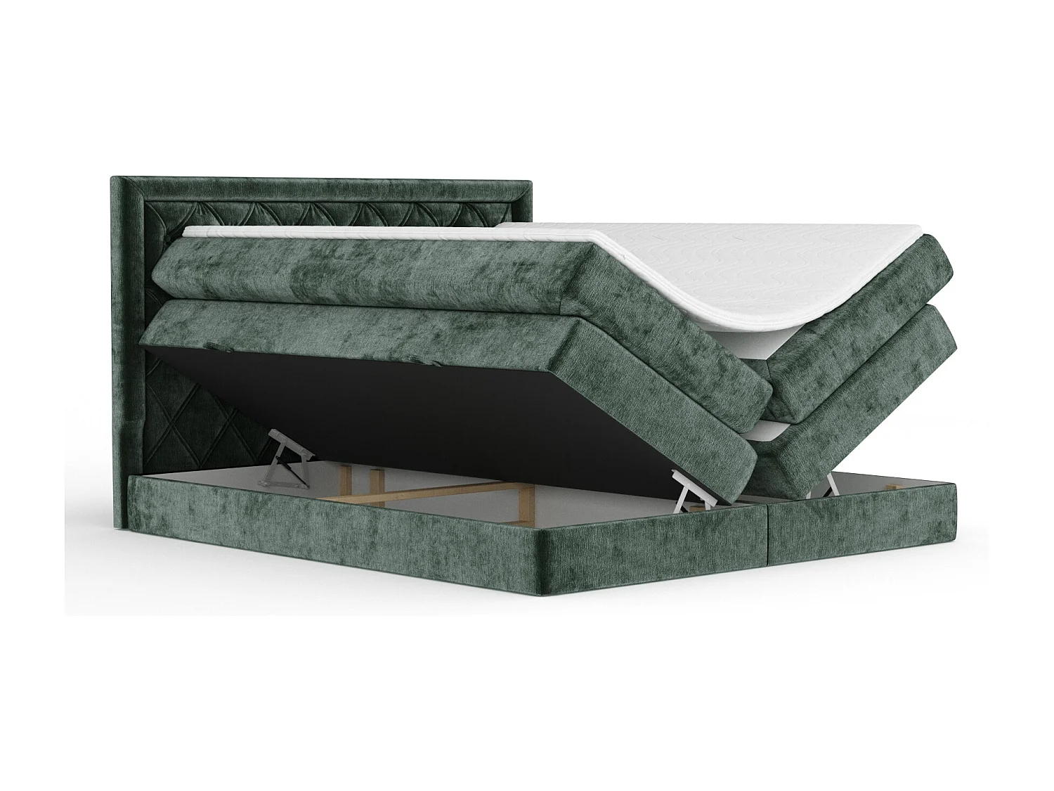 Boxspringbett aus Chenille-Stoff Aurelia - Matratze - Toppermatratze - 180x200 cm - grün