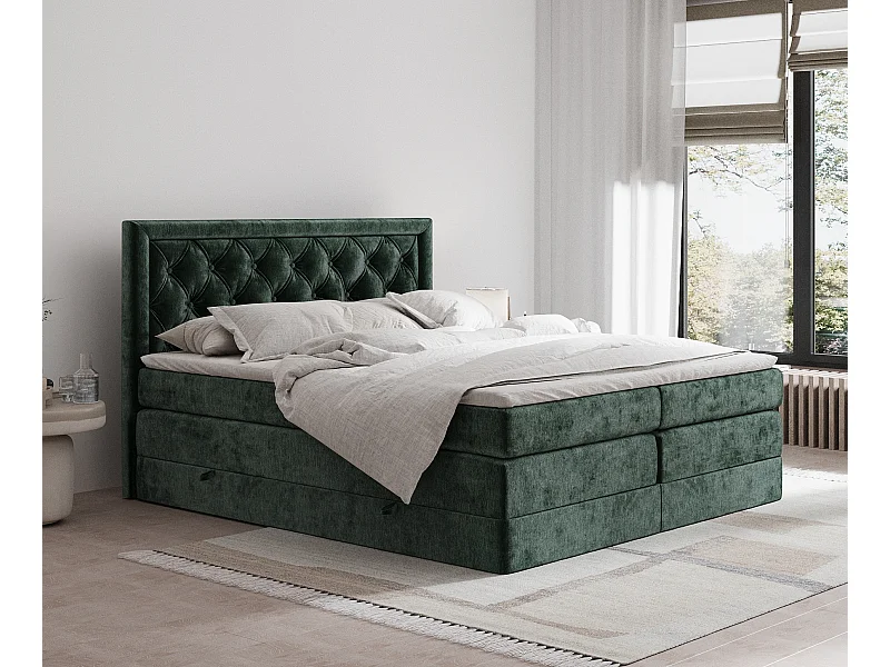 Boxspringbett aus Chenille-Stoff Aurelia - Matratze - Toppermatratze - 180x200 cm - grün