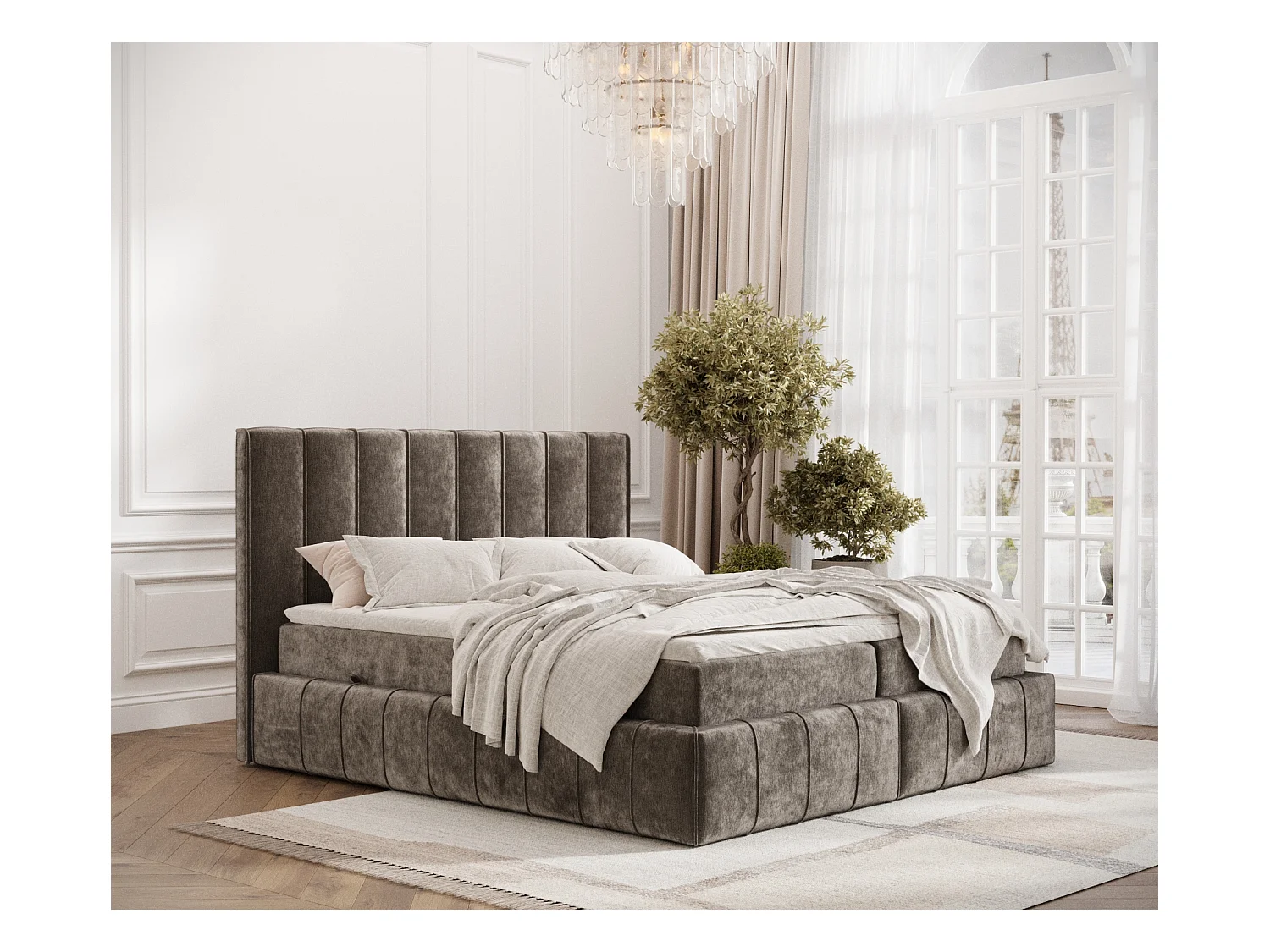 Lit boxspring en tissu chenille Moretti - matelas - surmatelas - 140x200 cm - brun