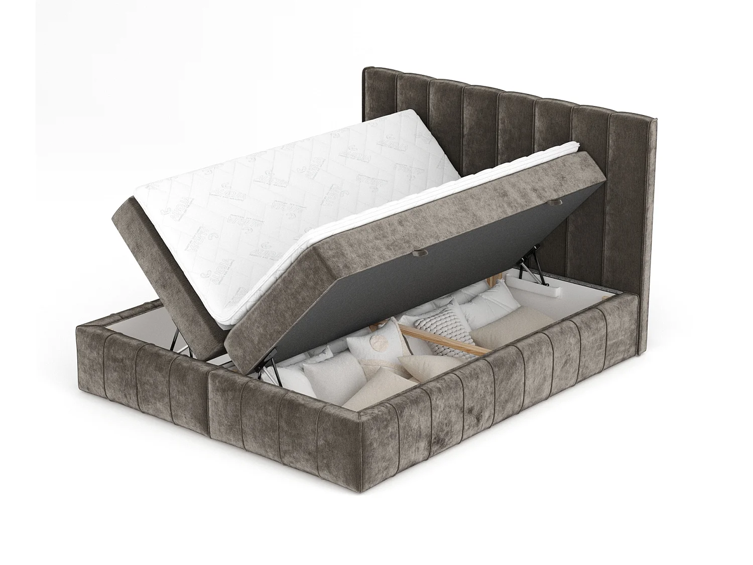 Lit boxspring en tissu chenille Moretti - matelas - surmatelas - 140x200 cm - brun