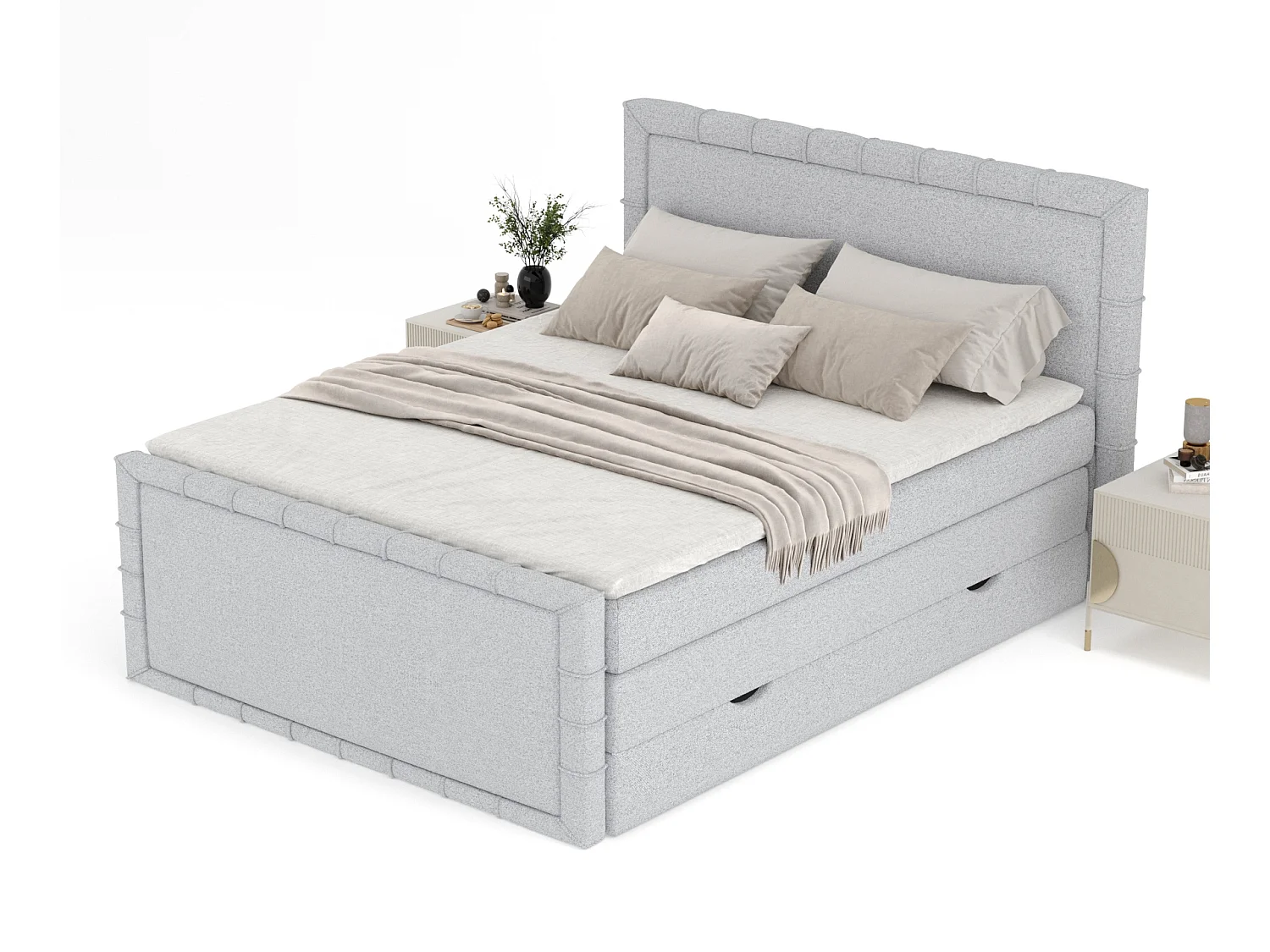 Lit boxspring en toile tissée Estelle - matelas - surmatelas - 140x200 cm - gris clair