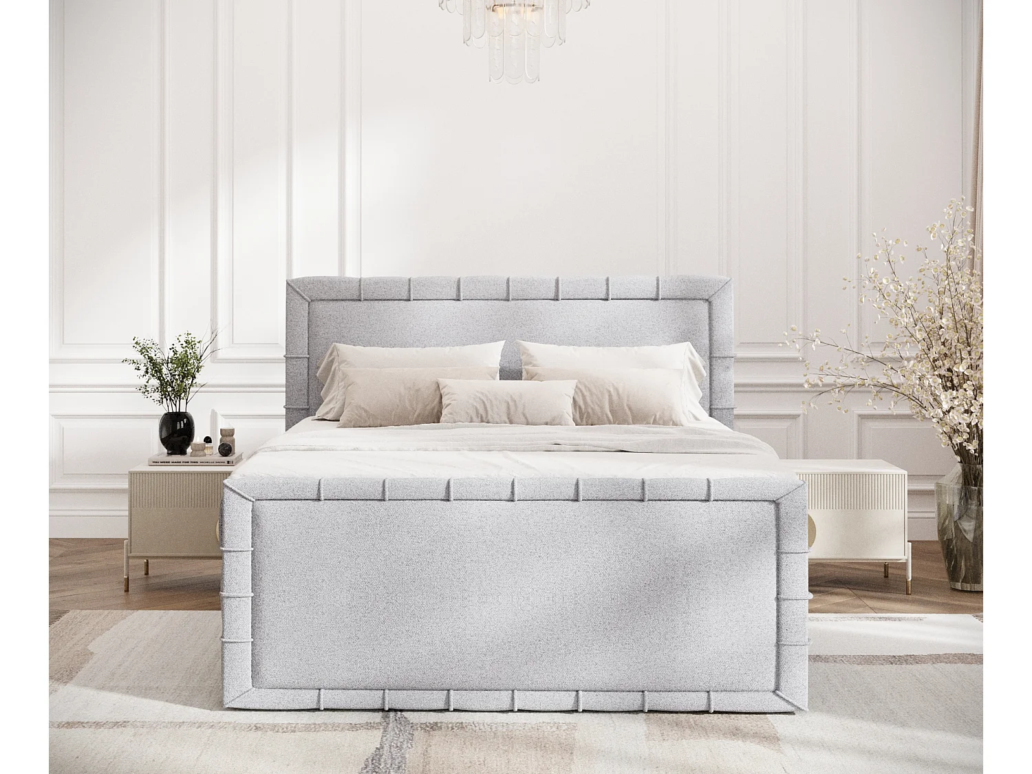 Lit boxspring en toile tissée Estelle - matelas - surmatelas - 140x200 cm - gris clair