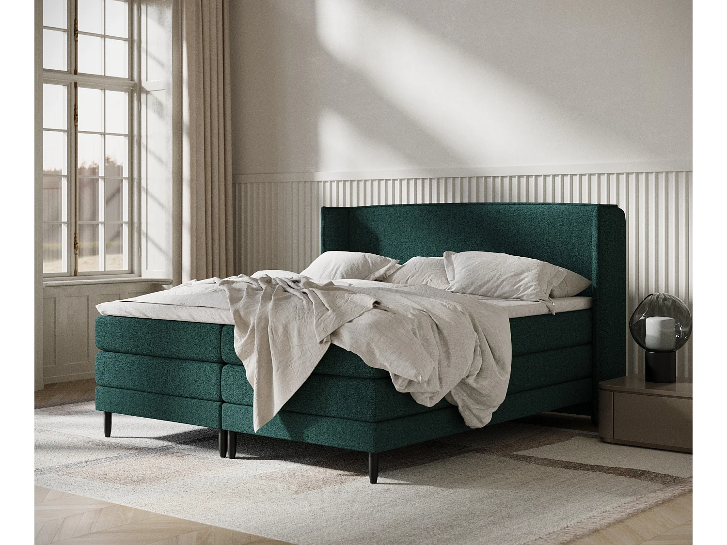 Boxspringbett aus Webstoff Carizzo - Matratze - Toppermatratze - 140x200 cm - grün