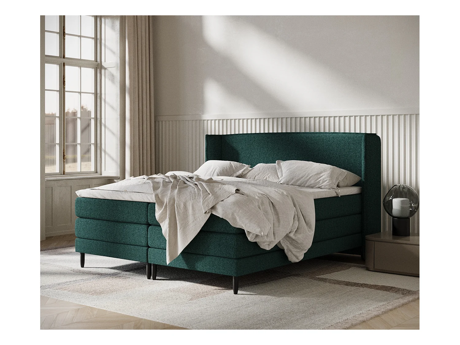 Lit boxspring en toile tissée Carizzo - matelas - surmatelas - 140x200 cm - vert