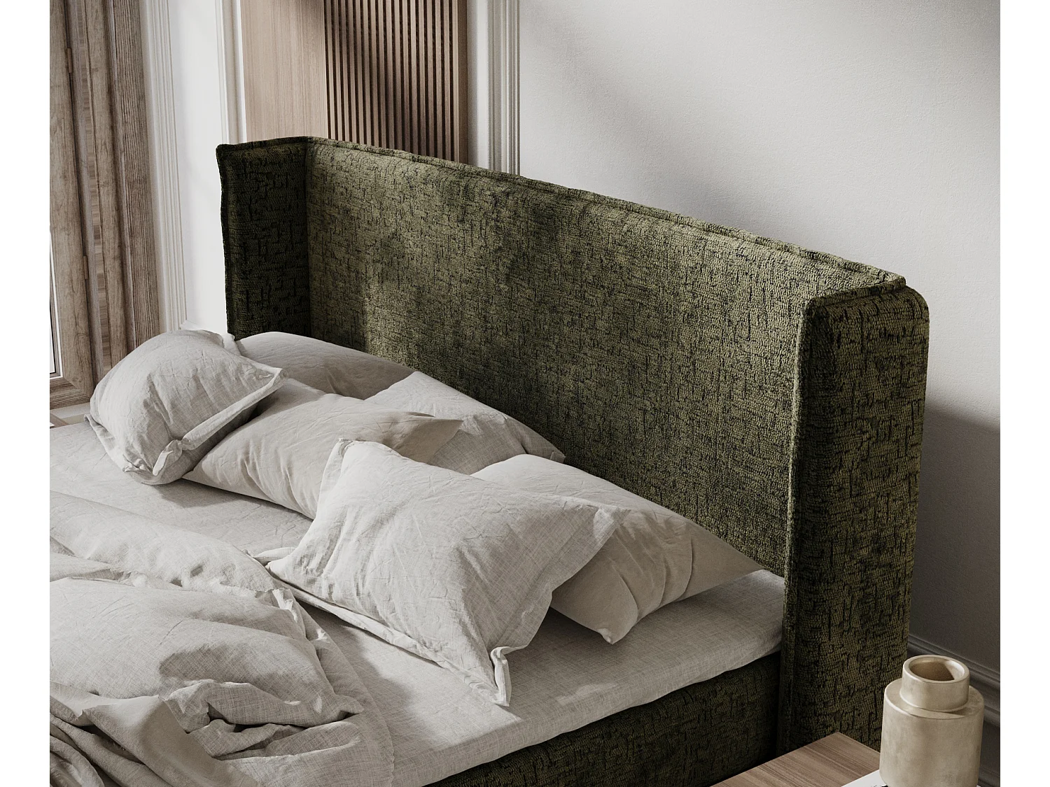 Lit boxspring en tissu chenille Ardis - matelas - surmatelas - 140x200 cm - vert olive