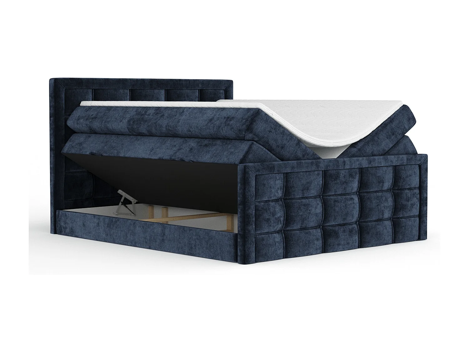 Boxspringbett aus Chenille-Stoff Ambrosia - Matratze - Toppermatratze - 160x200 cm - marineblau