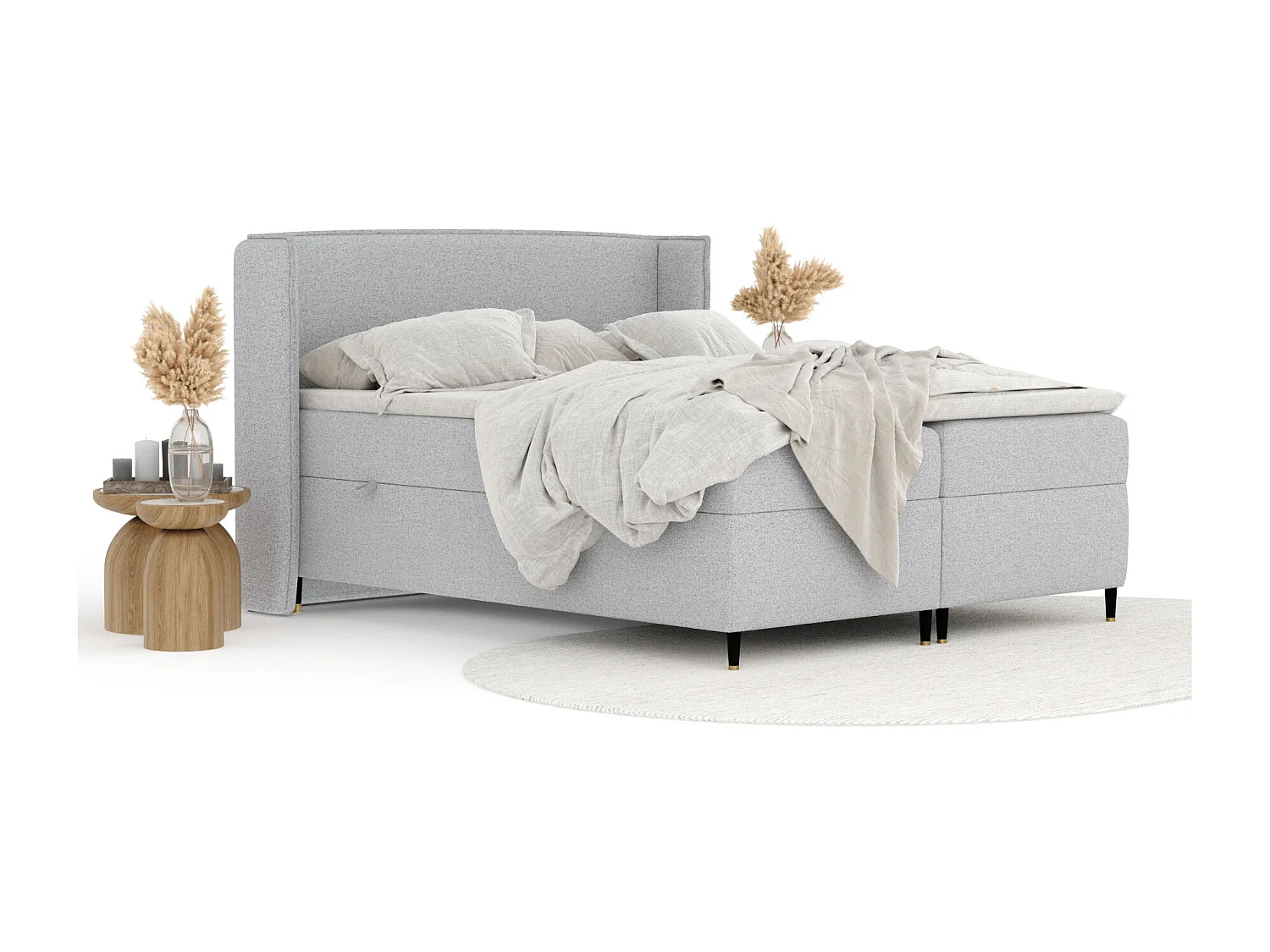 Boxspringbett aus Webstoff Segni - Matratze - Toppermatratze - 160x200 cm - hellgrau