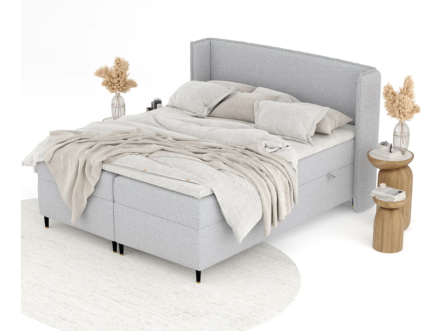 Boxspringbett aus Webstoff Segni - Matratze - Toppermatratze - 160x200 cm - hellgrau