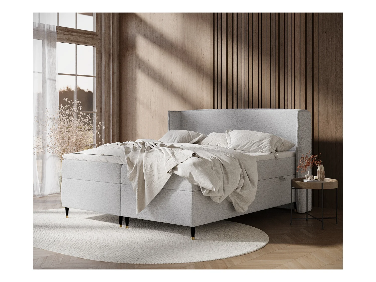 Lit boxspring en toile tissée Segni - matelas - surmatelas - 160x200 cm - gris clair