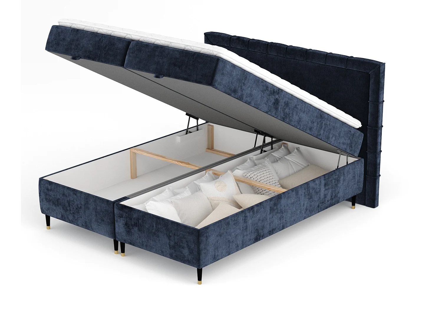 Boxspringbett aus Chenille-Stoff Voyage - Matratze - Toppermatratze - 180x200 cm - marineblau