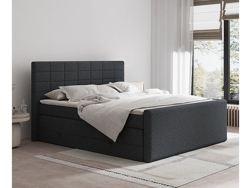 Boxspringbett aus Webstoff Ava - Matratze - Toppermatratze - 200x200 cm - schwarz