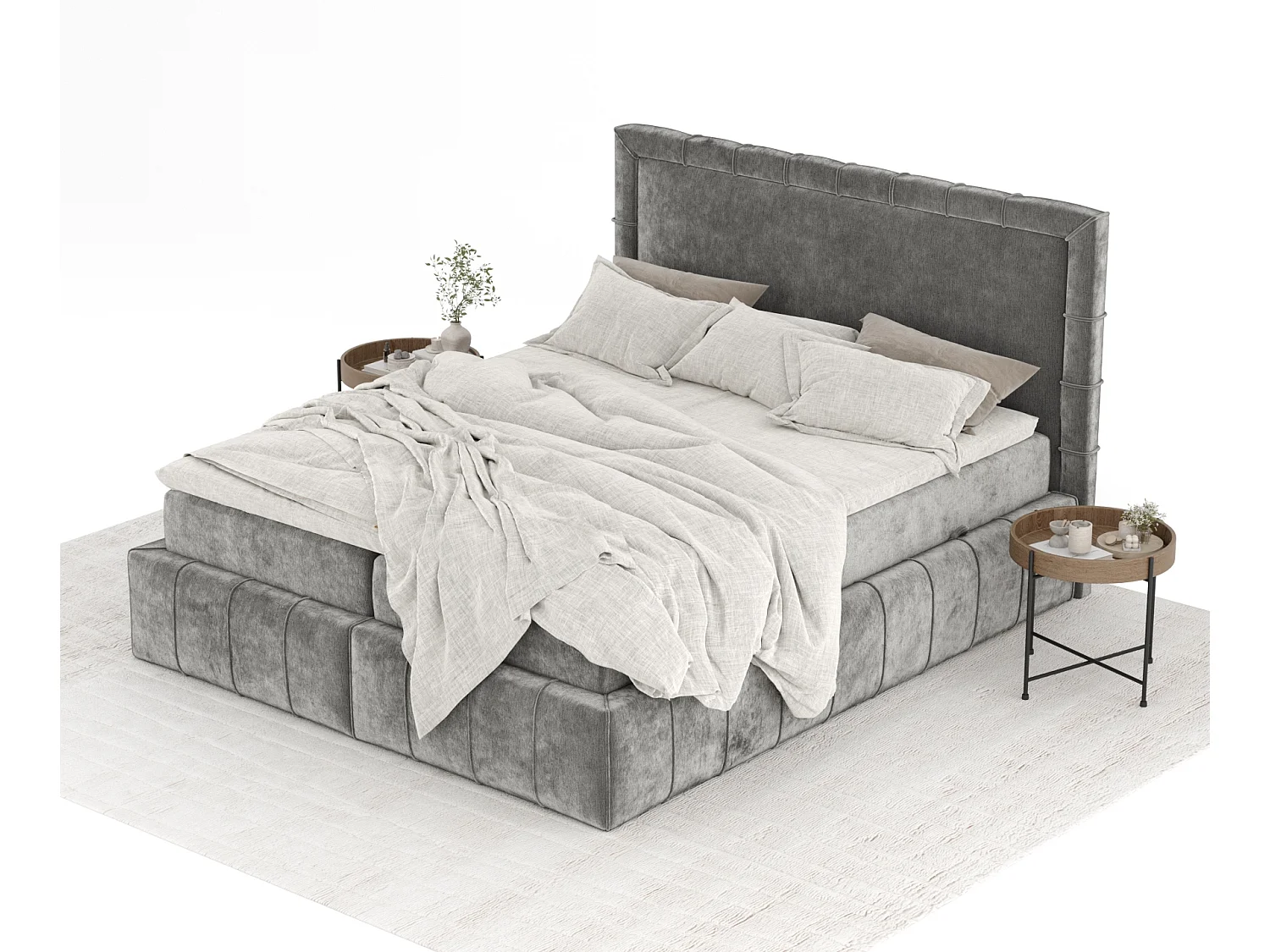 Boxspringbett aus Chenille-Stoff Sundown - Matratze - Toppermatratze - 160x200 cm - grau