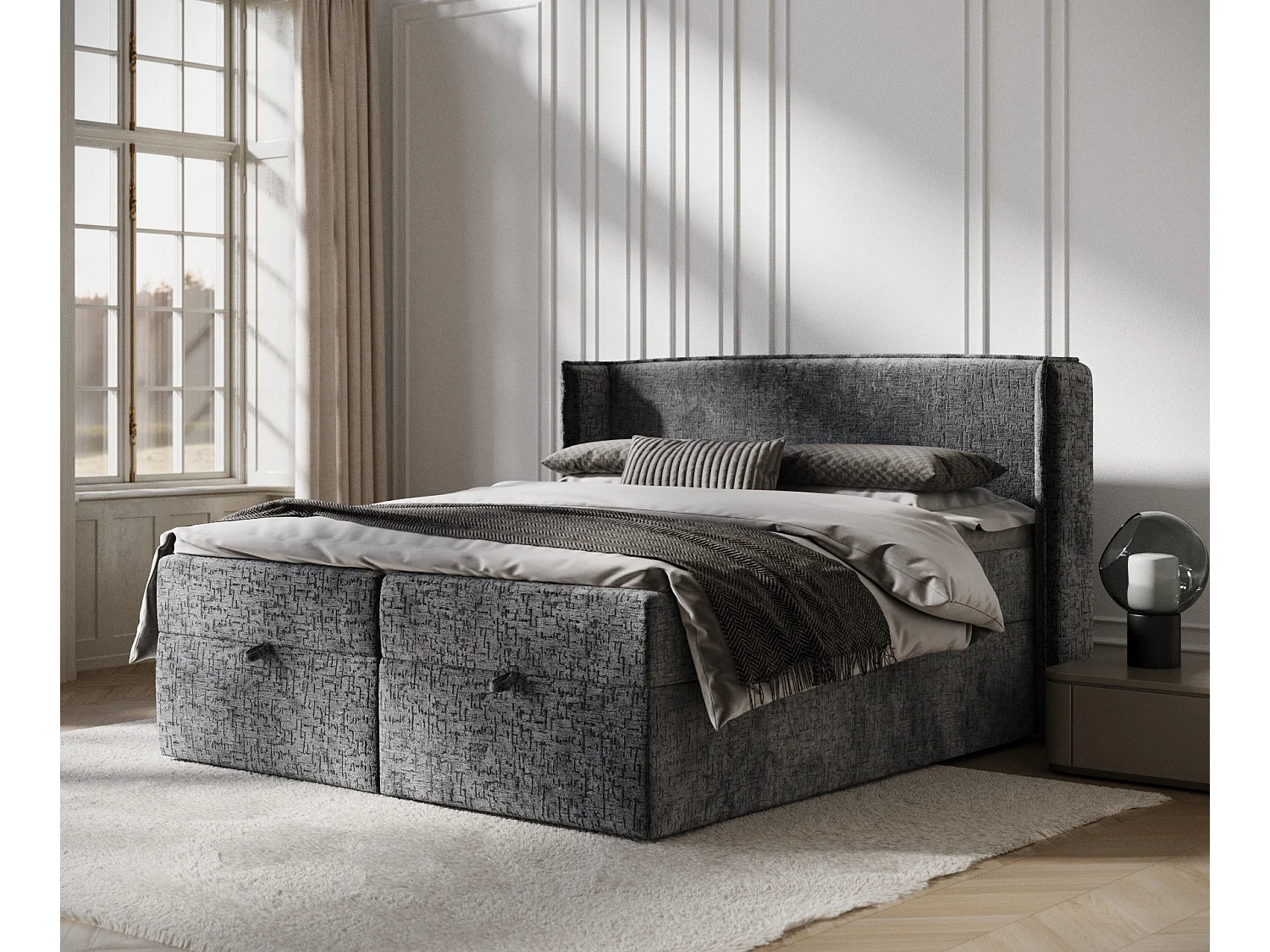 Lit boxspring en tissu chenille Passion - matelas - surmatelas - 160x200 cm - anthracite