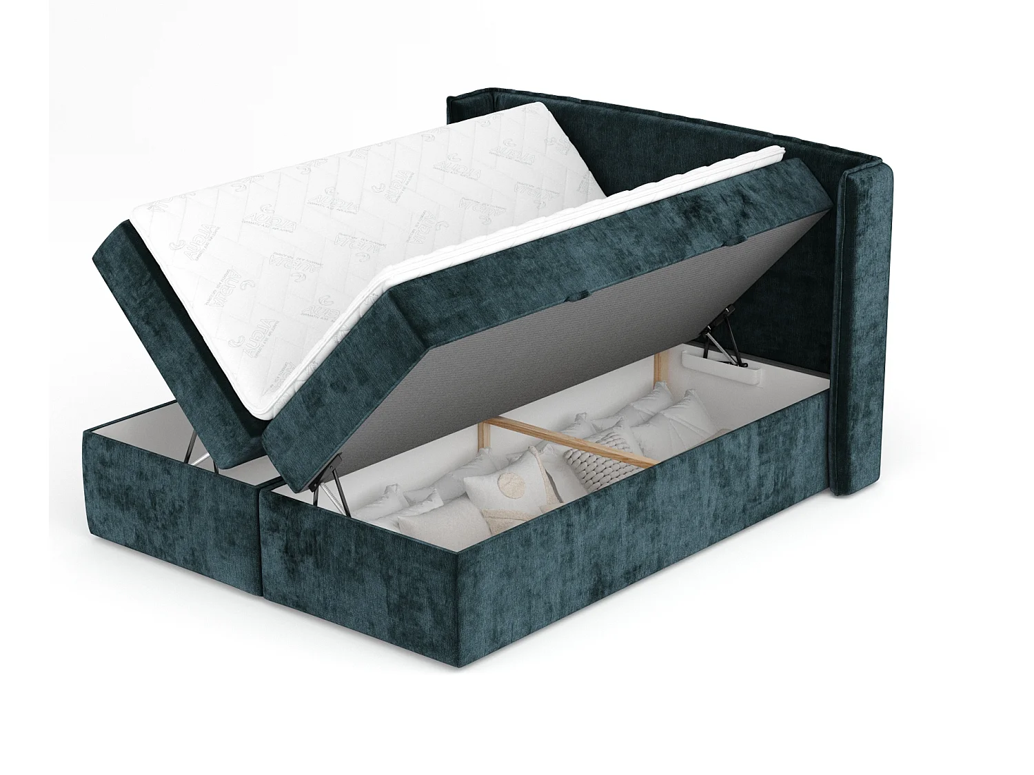 Lit boxspring en tissu chenille Skyline - matelas - surmatelas - 160x200 cm - couleur sarcelle