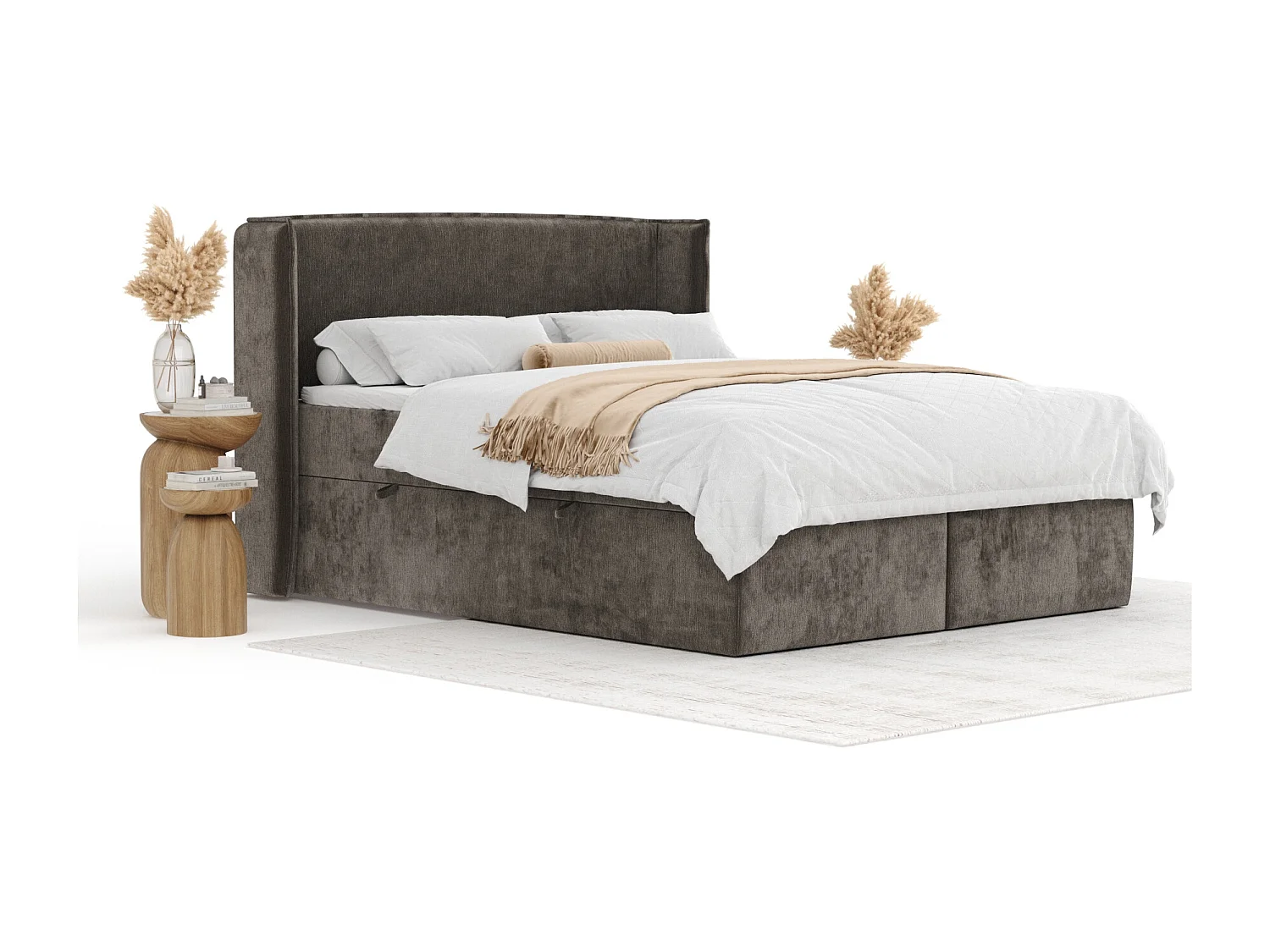 Boxspringbett aus Chenille-Stoff Skyline - Matratze - Toppermatratze - 160x200 cm - braun