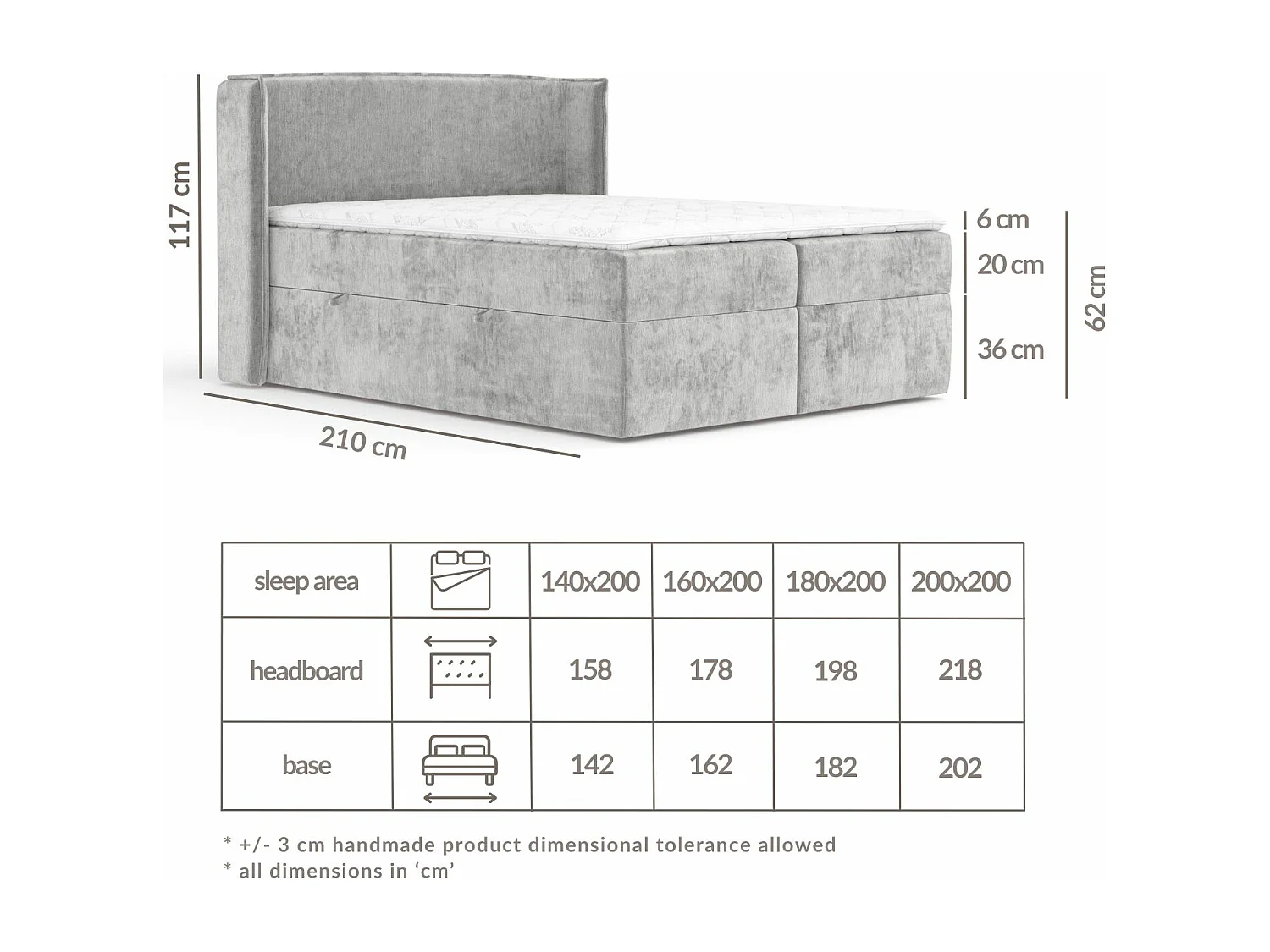Boxspringbett aus Chenille-Stoff Skyline - Matratze - Toppermatratze - 160x200 cm - braun