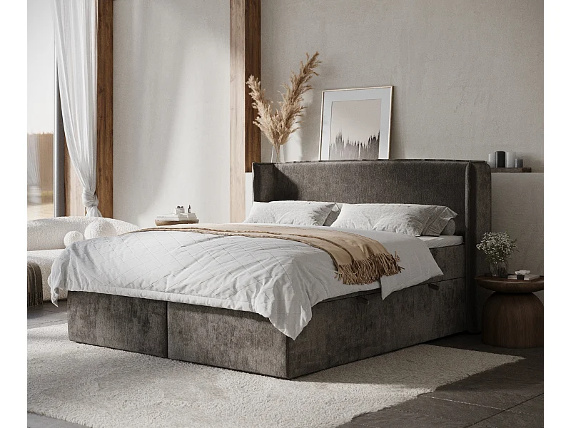 Lit boxspring en tissu chenille Skyline - matelas - surmatelas - 160x200 cm - brun