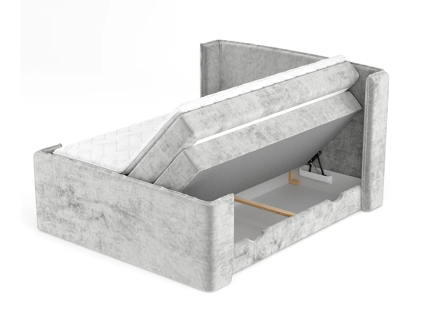 Boxspringbett aus Chenille-Stoff Freeland - Matratze - Toppermatratze - 200x200 cm - hellgrau