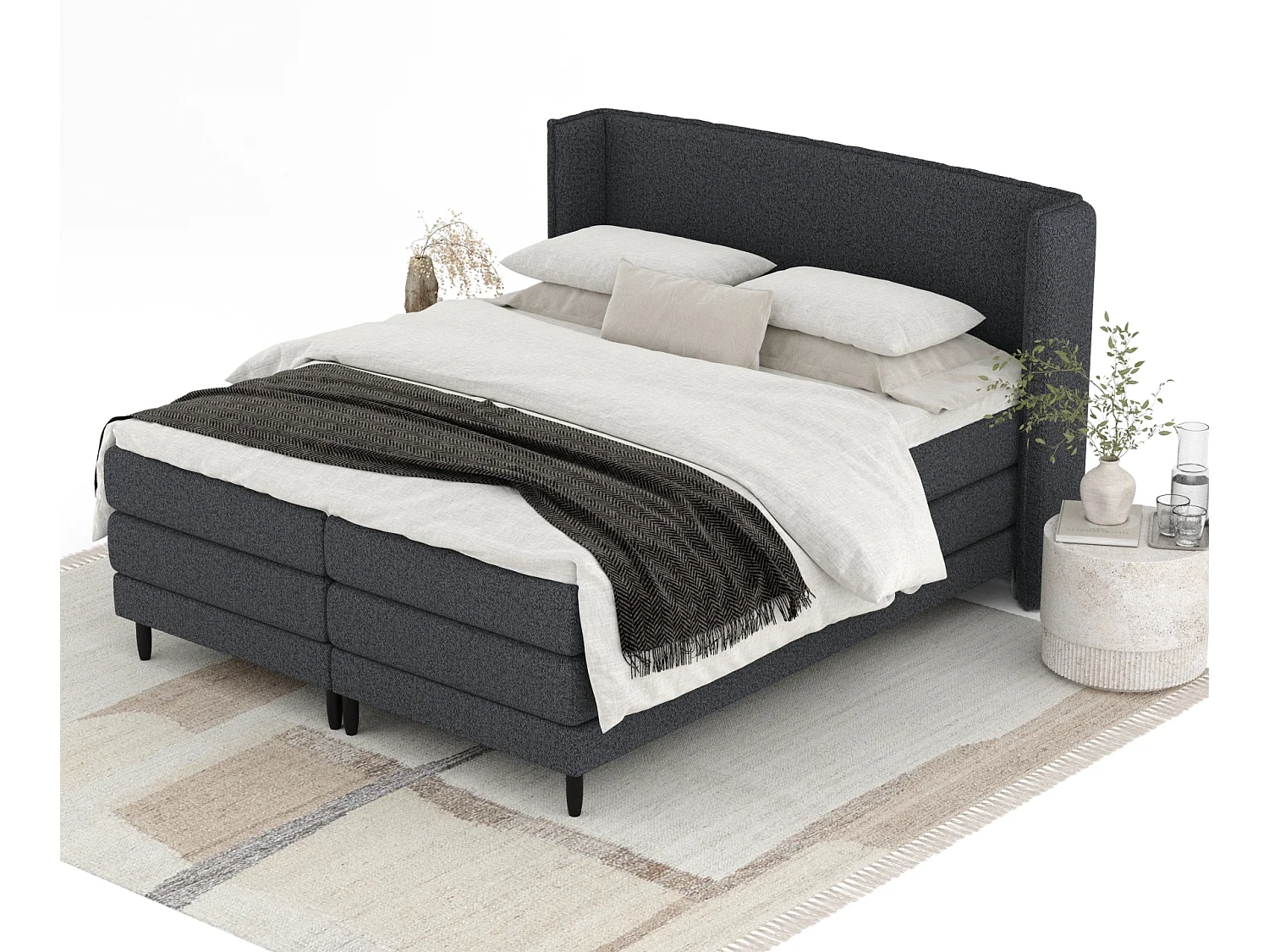 Boxspringbett aus Webstoff Carizzo - Matratze - Toppermatratze - 180x200 cm - schwarz